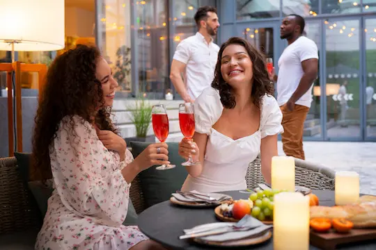 Women happily enjoying their drinks at a local restaurant near Port Canaveral