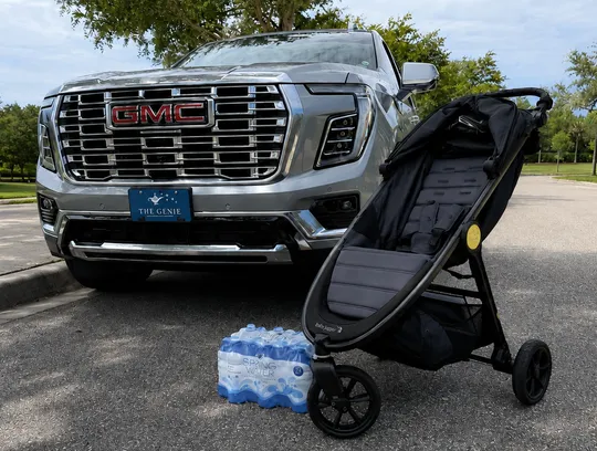 Baby Jogger single stroller with private transport and a complimentary 24-pack of spring water for Disney World stroller rentals by The Genie.